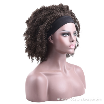 14Inch Short Soft Cosplay Wigs Hair For Black Women Afro Kinky Curly Headband Wig With Pre-attached Scarf Synthetic Wigs